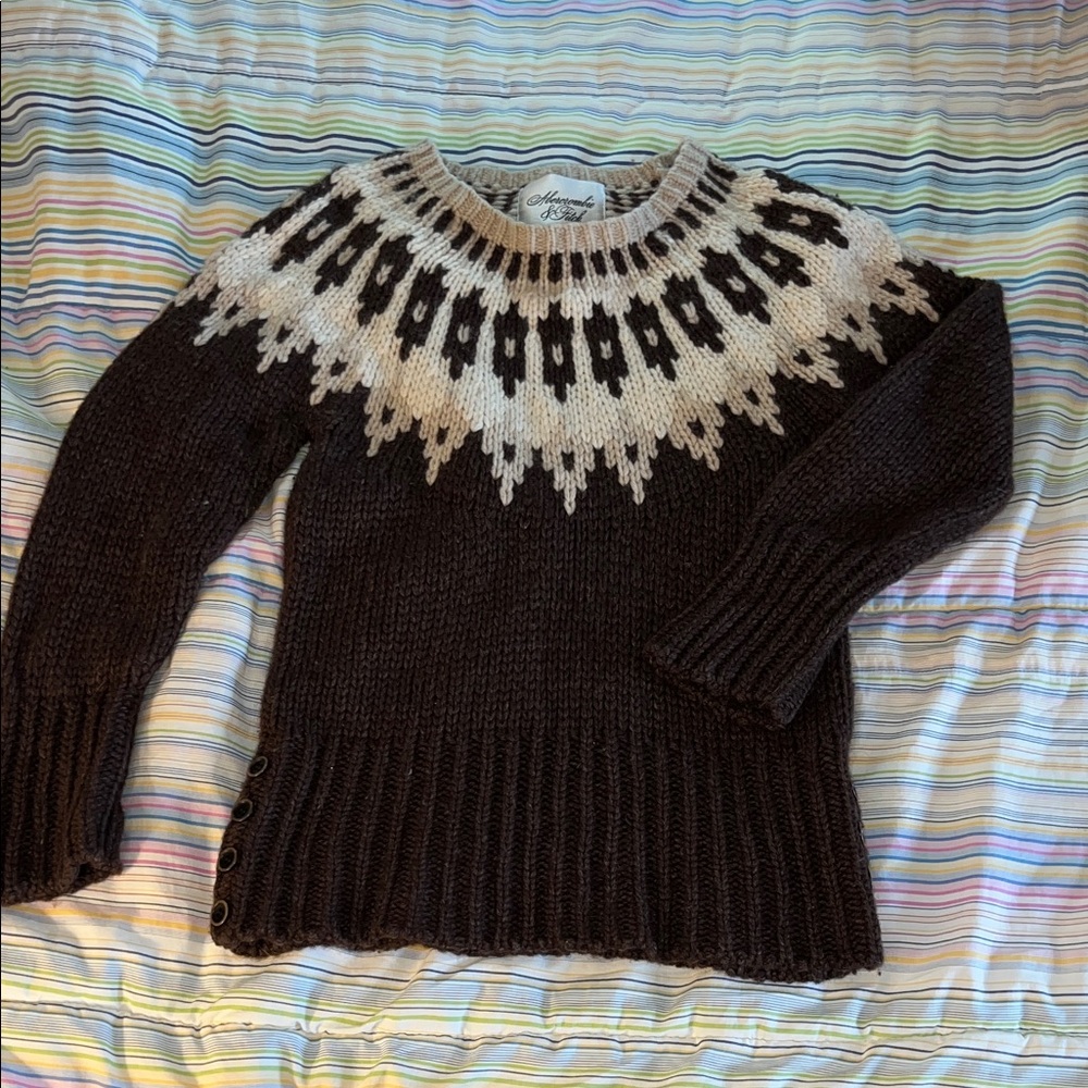 Abercrombie & Fitch‎ Brown, Tan and Cream Fair Isle Patterned Sweater READ